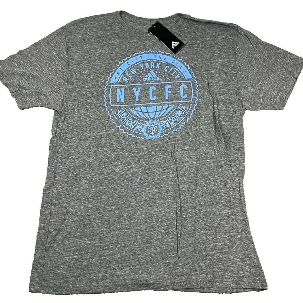 Adidas Mens Large Gray New York City FC Short Sleeve Soccer Performance Tee NWT
